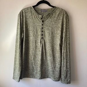 MLANM Olive Green Long Sleeve Half Button Tee Shirt size Medium